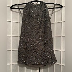 BCBG TO THE MAX Sequin Embellished Pewter Grey Halter Top Size 2 NWT